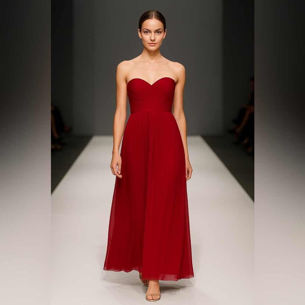 Long Strapless Chiffon Dress and Pleated Bodice - Picture 1 of 8